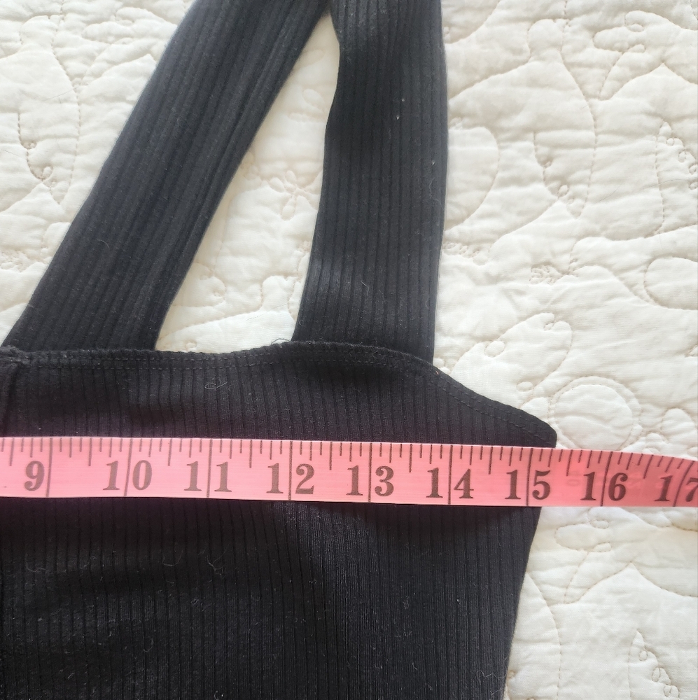 Reformation Landry Jumpsuit Medium Black Ribbed Knit Square Neck Button Lyocell - Picture 9 of 11